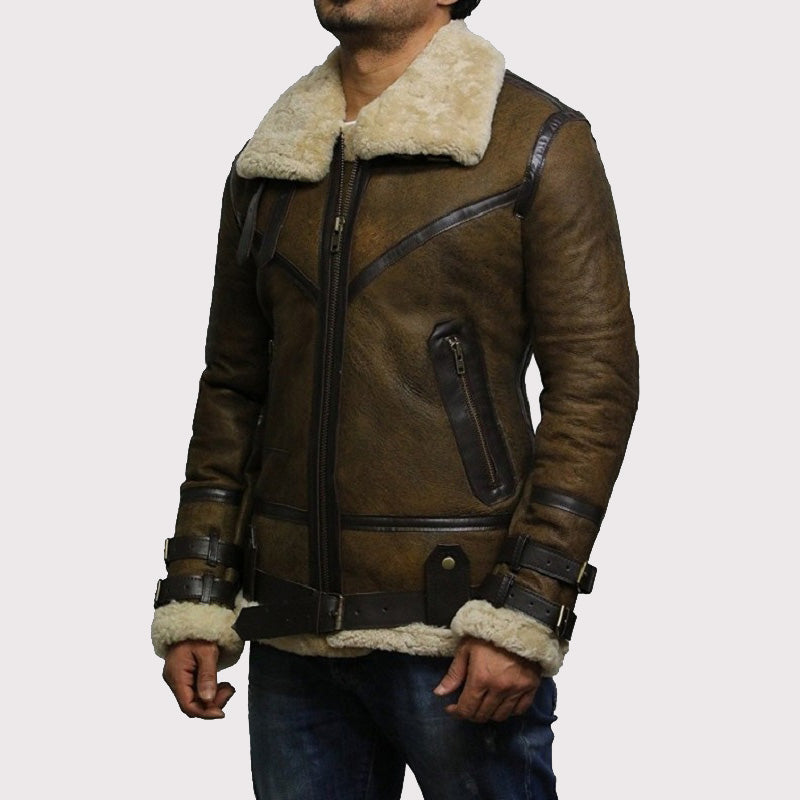 Men's Brown B3 Bomber Sheepskin Jacket - Brown Bomber Jacket