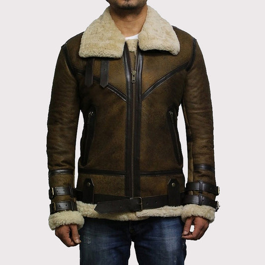 Men's Brown B3 Bomber Sheepskin Jacket - Brown Bomber Jacket