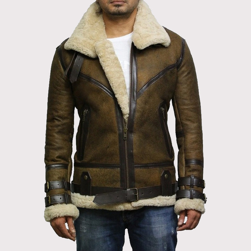 Men's Brown B3 Bomber Sheepskin Jacket - Brown Bomber Jacket