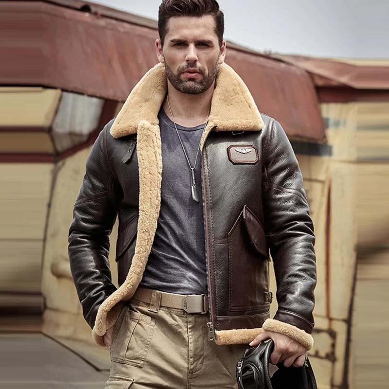 men’s brown B3 shearling Airforce jacket front view