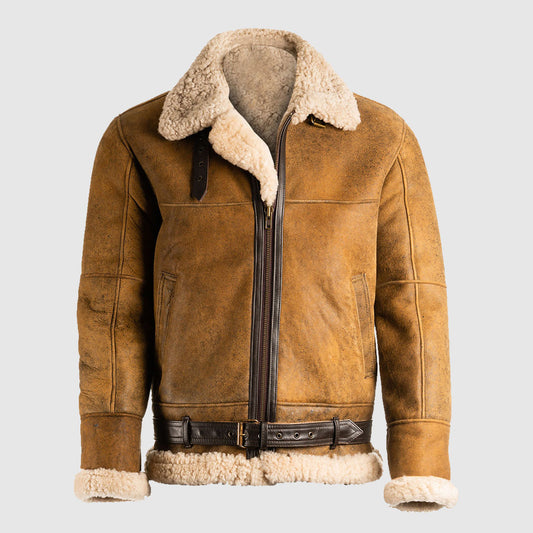 Men's Brown B3 Shearling Leather Jacket Men's Brown B3 Shearling Leather Jacket - Classic Warmth!