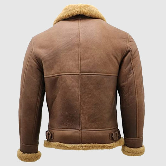 Men's Brown B3 Shearling Sheepskin WW2 Bomber Jacket
