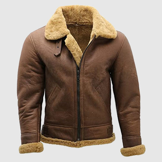 Men's Brown B3 Shearling Sheepskin WW2 Bomber Jacket Men's Brown B3 Shearling WW2 Bomber Jacket - Classic Aviator Style!