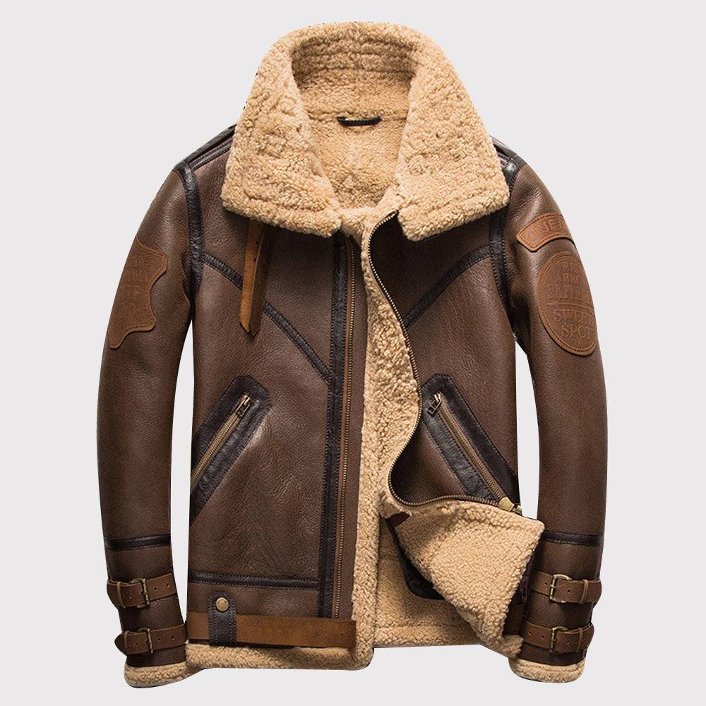 Men's Brown B3 Sheepskin Shearling Bomber Jacket