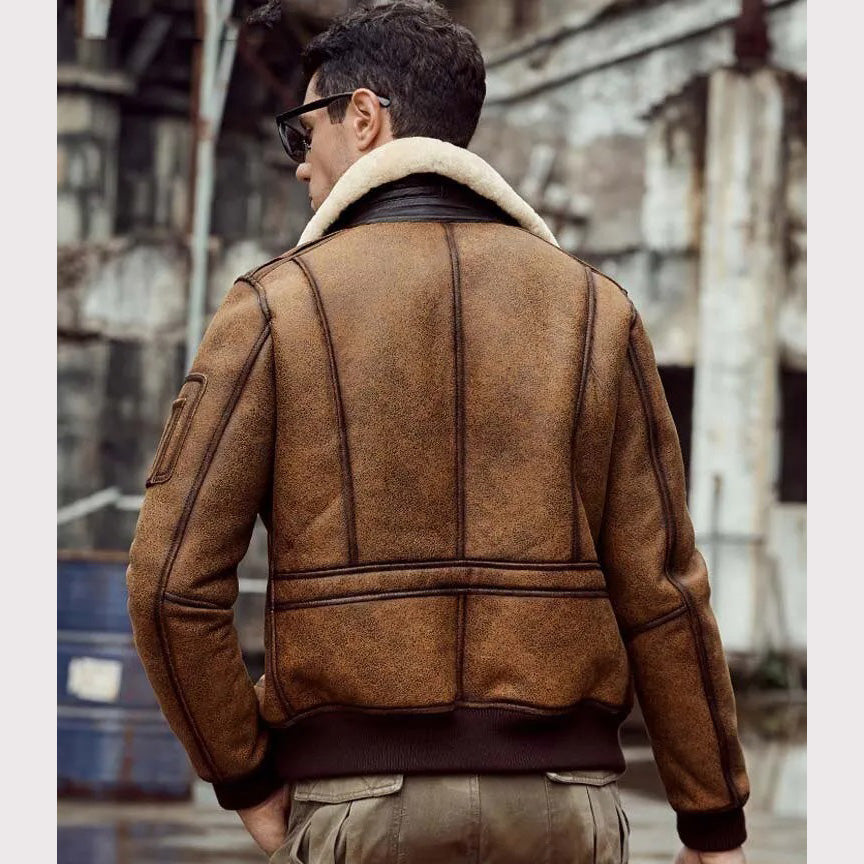 Men's Brown B6 Sheepskin Shearling Bomber Jacket