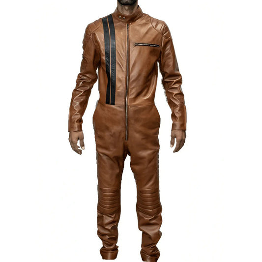 Men's Brown Biker Leather Jumpsuit - Edgy and Stylish Men's Brown Biker Leather Jumpsuit | Edgy and Stylish