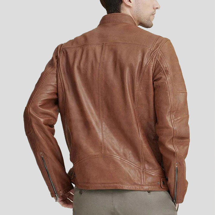 Men's Brown Biker Leather Moto Riding Motorcycle Jacket