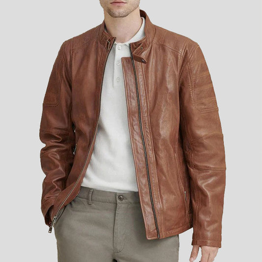 Men's Brown Biker Leather Moto Jacket - Stylish and Protective