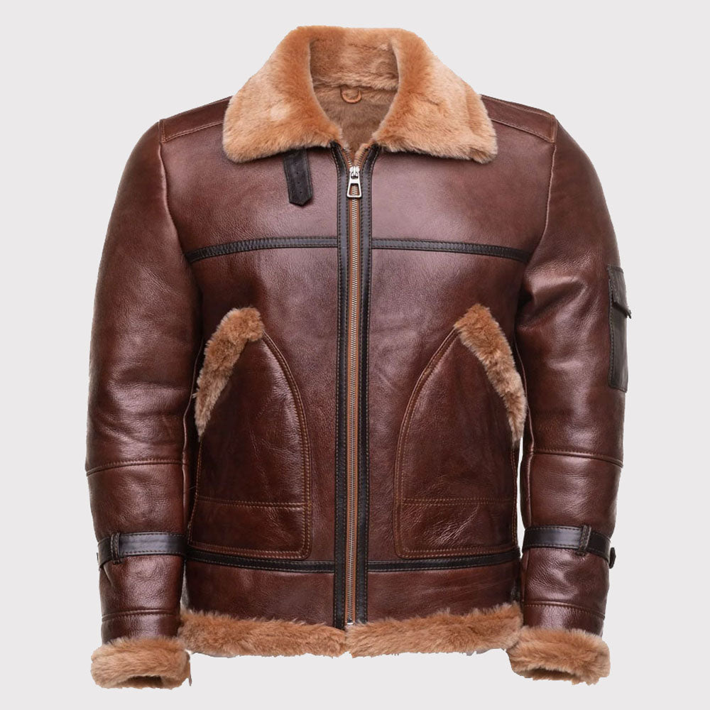 Men's Brown Bomber Sheepskin Shearling Jacket