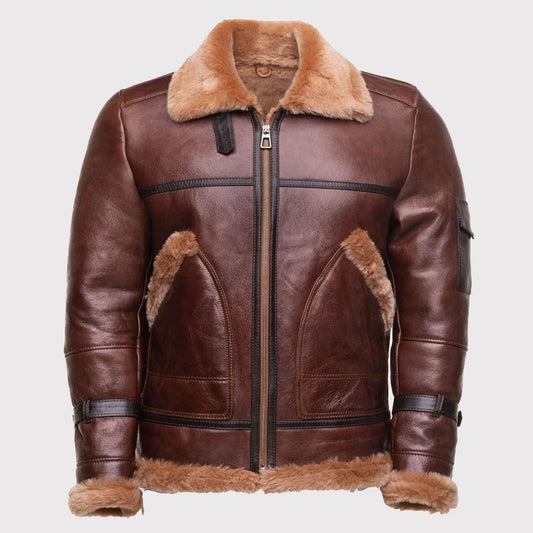 Men's Brown Bomber Sheepskin Shearling Jacket Men's Brown Bomber Sheepskin Shearling Jacket