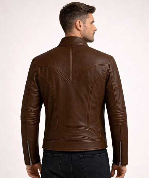 Mens Brown Cafe Racer Leather Jacket in Slim Fit with Real Leather