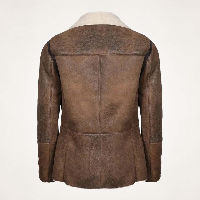 Men’s Brown Distressed Shearling Aviator Leather Jacket