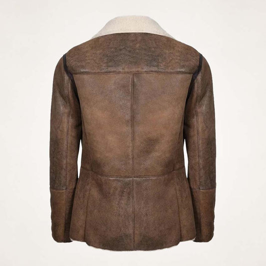 Men’s Brown Distressed Shearling Aviator Leather Jacket