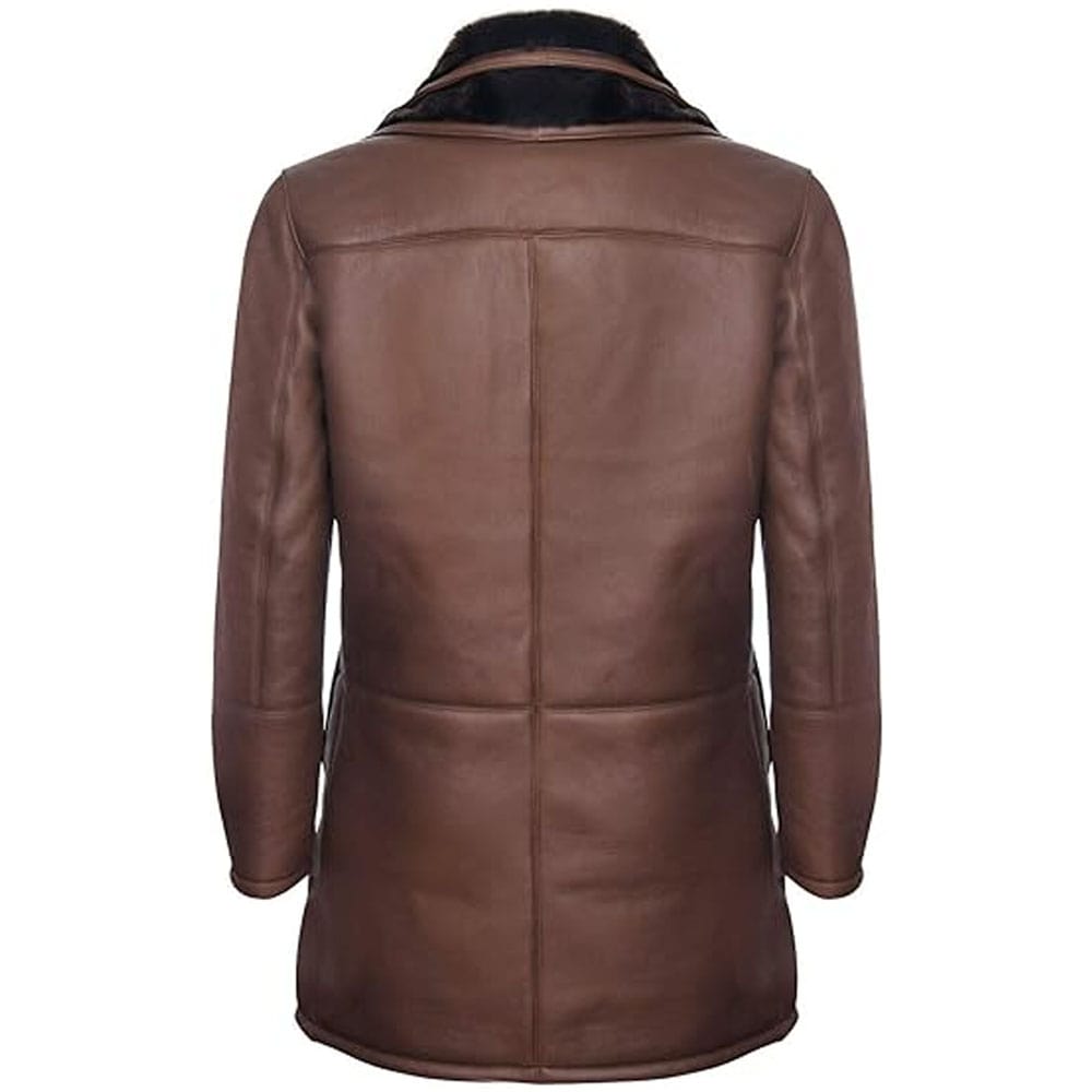 Men's Brown Double Collar Shearling Trench Coat