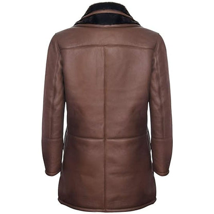 Men's Brown Double Collar Shearling Trench Coat