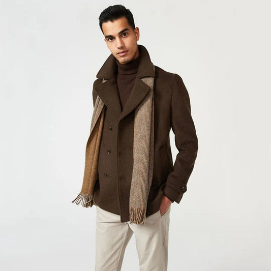 Men's Brown Fleece Peacoat Men's Brown Fleece Peacoat