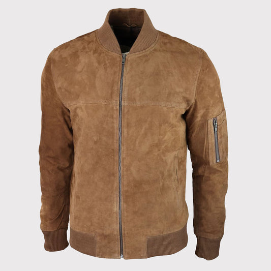 Men's Brown Genuine Suede Bomber Jacket
