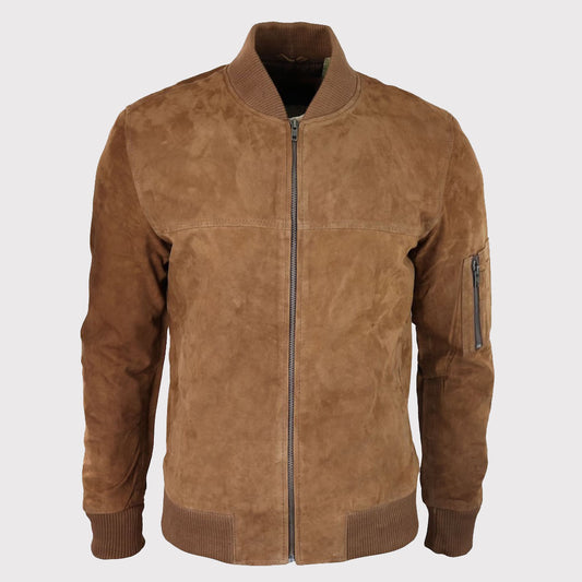 Men's Brown Genuine Suede Bomber Jacket Men's Brown Genuine Suede Bomber Jacket