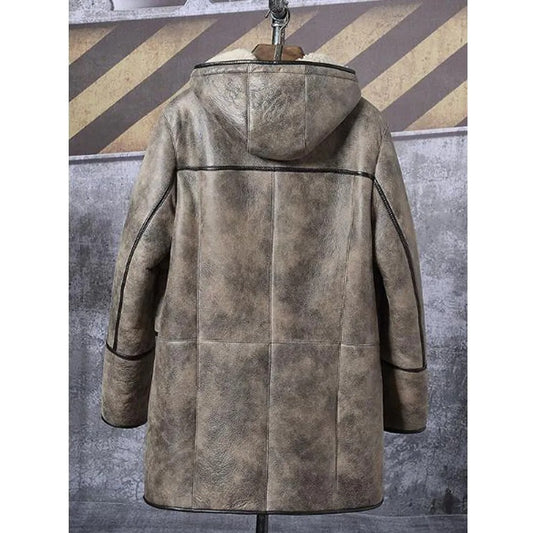 Men's Brown Hooded B7 Shearling Coat Bomber Jacket