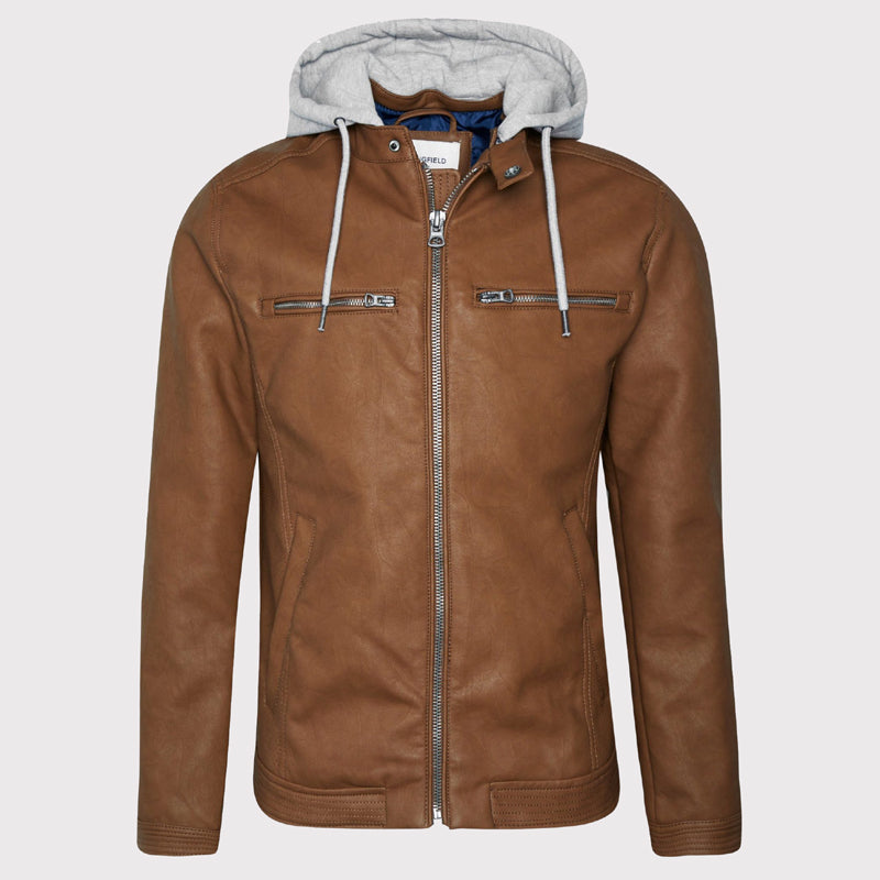 Men's Brown Hooded Biker Jacket