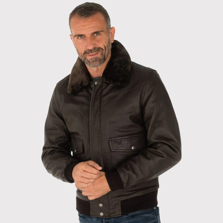 Men's Brown Lambskin Leather Bomber Jacket