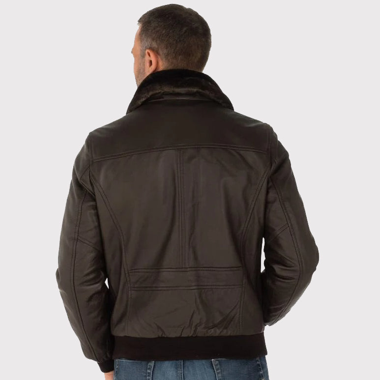 Men's Brown Lambskin Leather Bomber Jacket