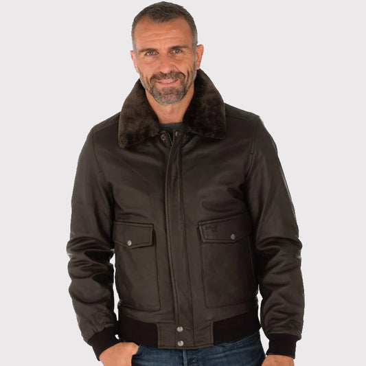 Men's Brown Lambskin Leather Bomber Jacket Brown Lambskin Leather Bomber Jacket for Men - Stylish Comfort!