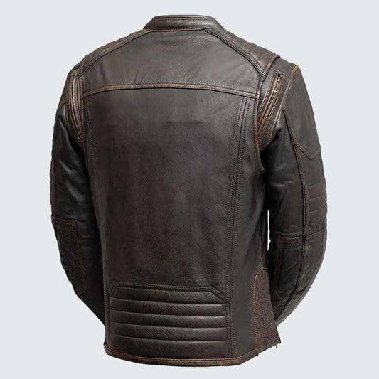 Men's Brown Vintage Cowhide Leather Motorcycle Jacket with Concealed Carry