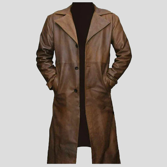 Men's Brown Lambskin Leather Trench Coat - Real Leather Coat