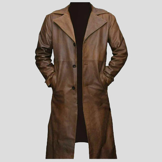 Men's Brown Real Lambskin Leather Trench Coat Men's Brown Lambskin Leather Trench Coat - Real Leather Coat
