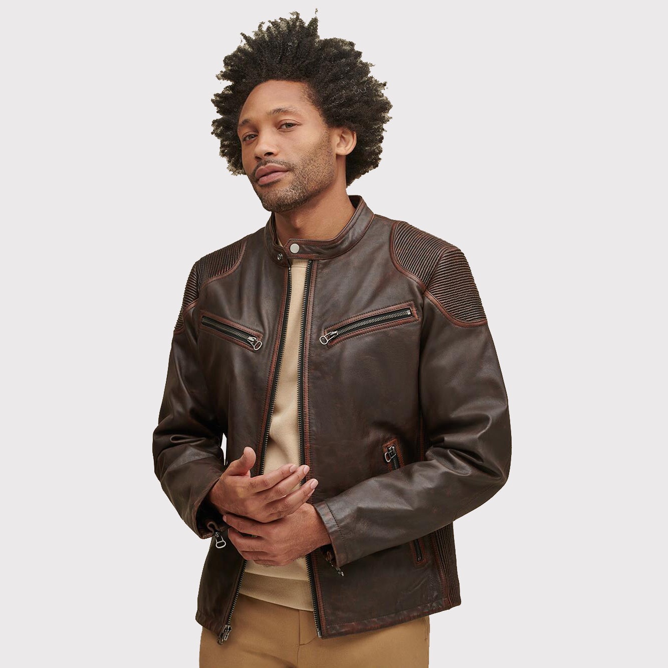 Men’s Brown Moto Leather Jacket - Classic Style Jacket