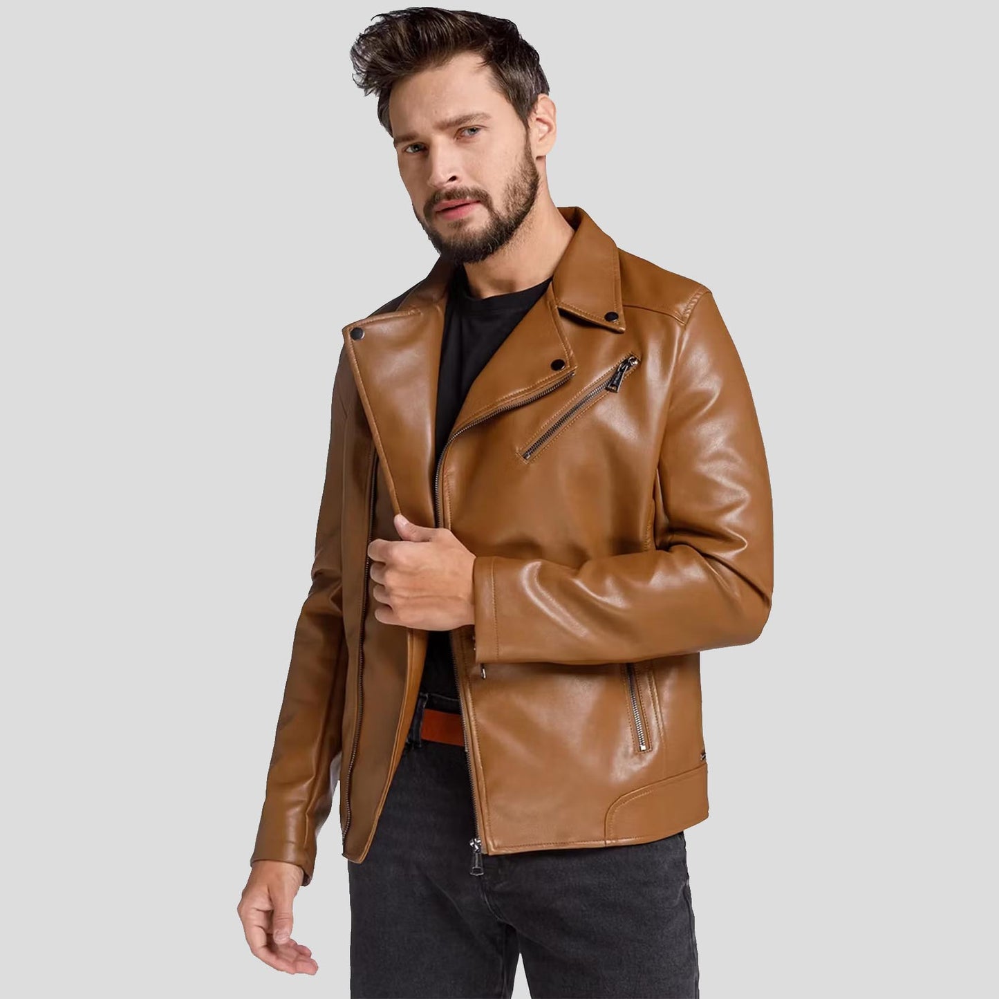 Men's Brown Perfecto Motorcycle Biker Leather Jacket