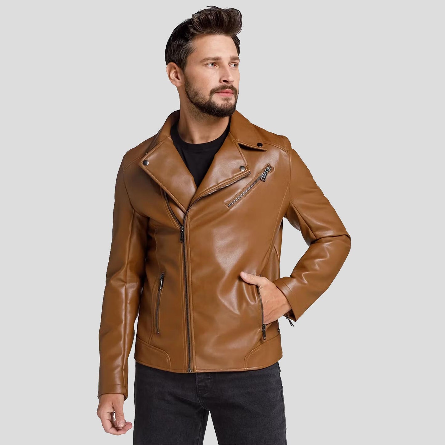 Men's Brown Perfecto Motorcycle Biker Leather Jacket