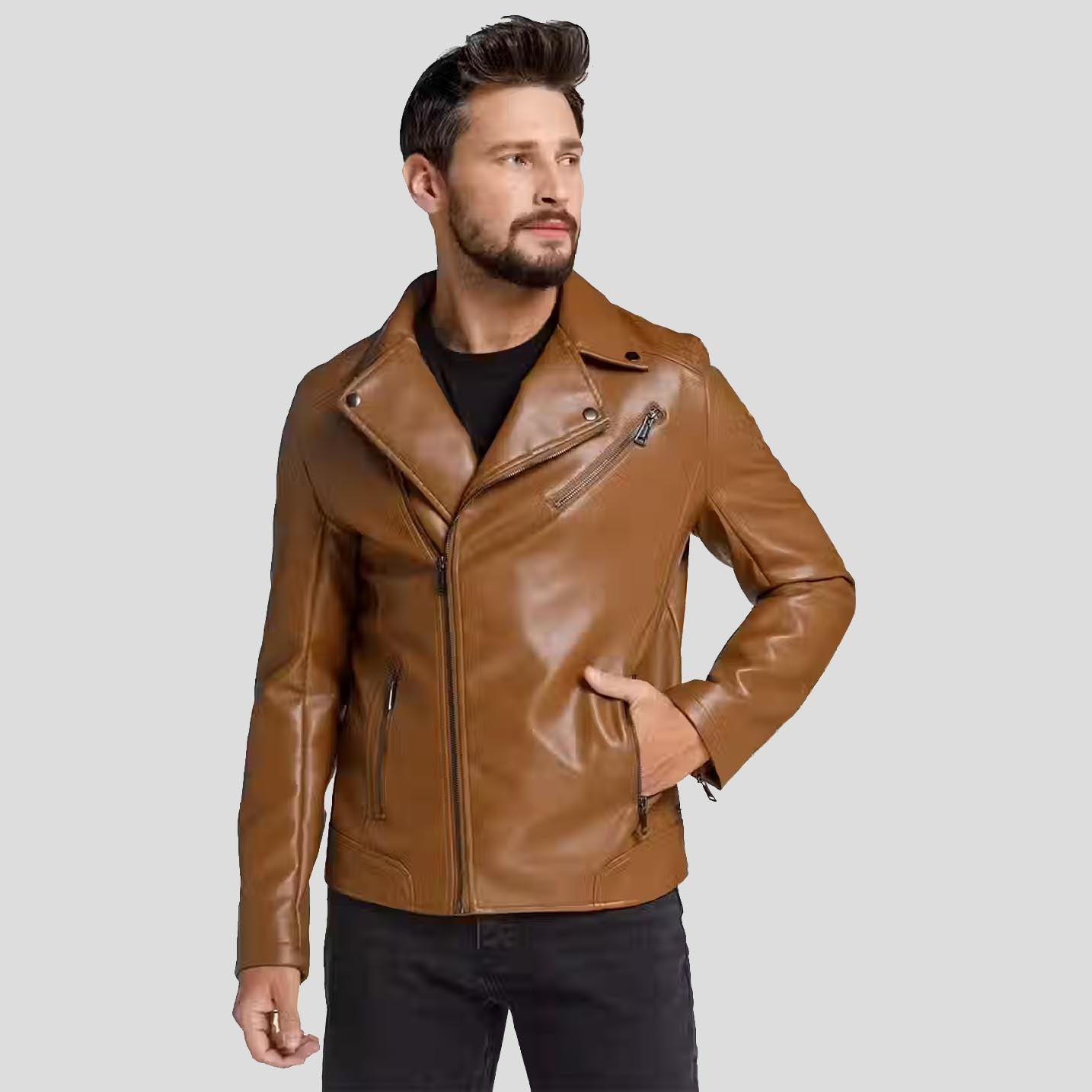 Men's Brown Perfecto Motorcycle Biker Leather Jacket