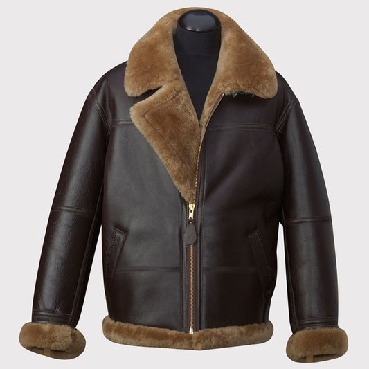 Men's Brown RAF B3 Aviator Shearling Leather Jacket Men's Brown RAF B3 Aviator Jacket