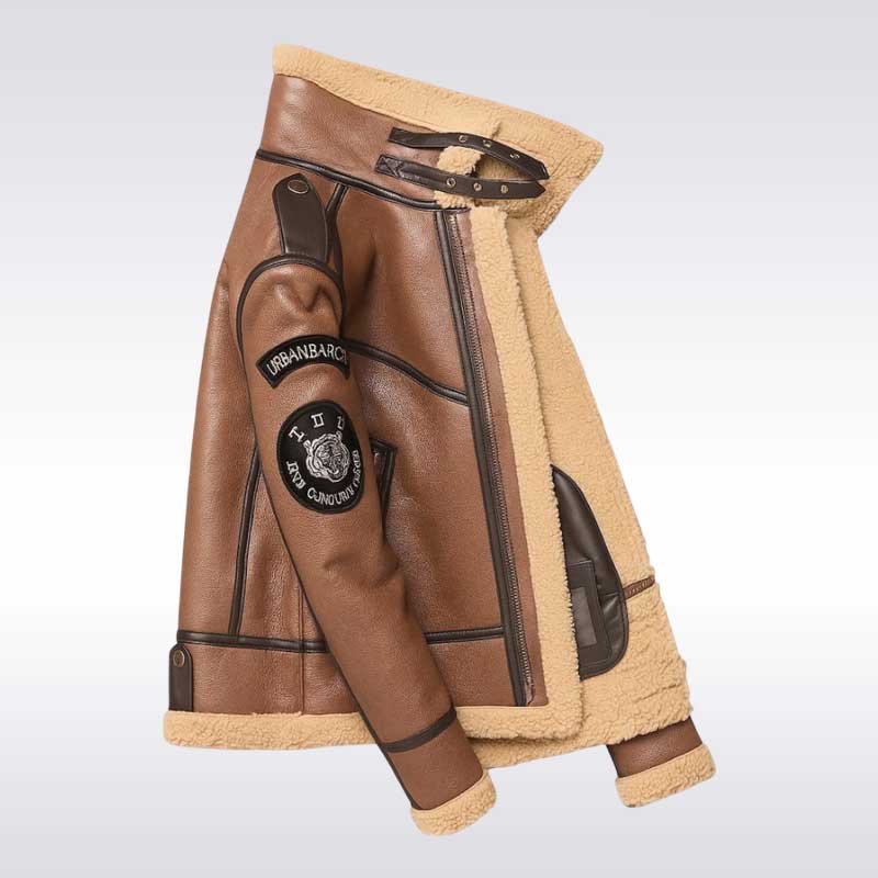 Men’s Brown Shearling Aviator Leather Bomber Jacket