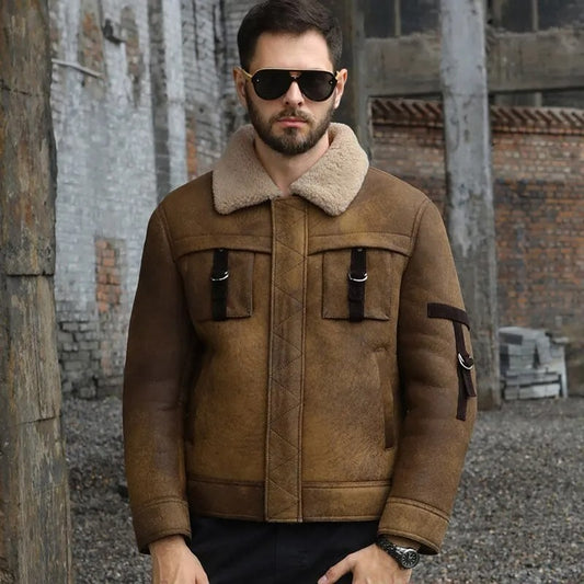 Men's Brown Shearling B3 Bomber Motorcycle Jacket
