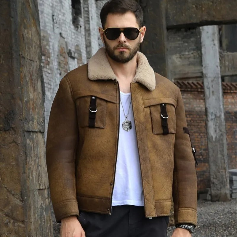 Men's Brown Shearling B3 Bomber Motorcycle Jacket