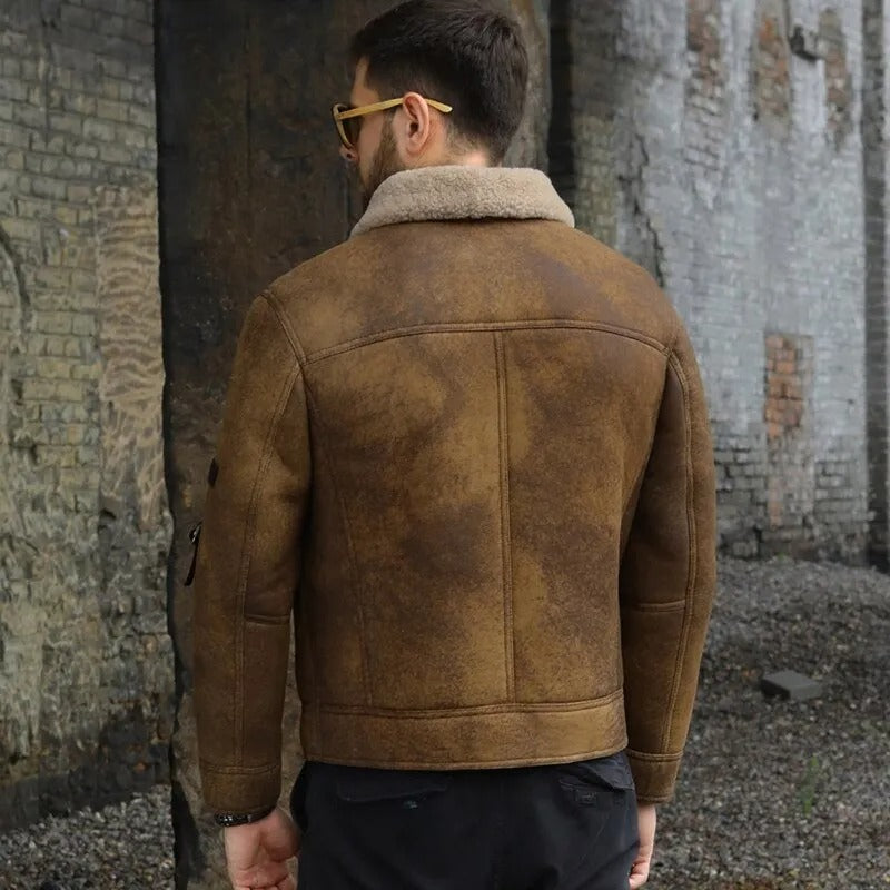 Men's Brown Shearling B3 Bomber Motorcycle Jacket