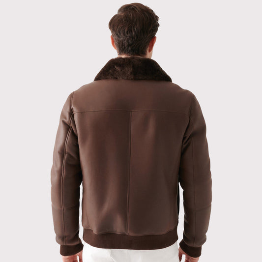 Stylish Men's Brown Shearling Bomber Jacket