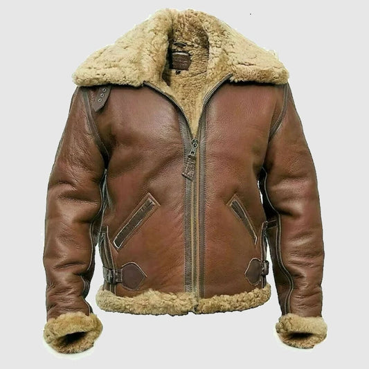 Men's Brown Shearling Fur Aviator Leather Jacket Men's Shearling Fur Aviator Leather Jacket