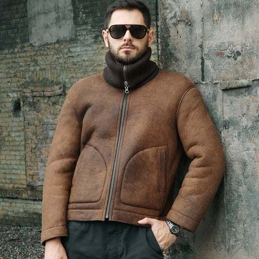 Men's Brown Shearling Lapel Jacket Men's Brown Shearling Lapel Jacket