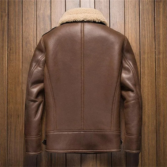 Men's Short Style Brown Shearling Pilot Leather Jacket