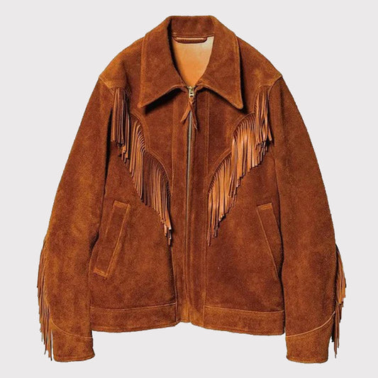 Brown Suede Leather Western Cowboy Fringe Jacket for Men Men's Brown Suede Cowboy Fringe Jacket - Western Style