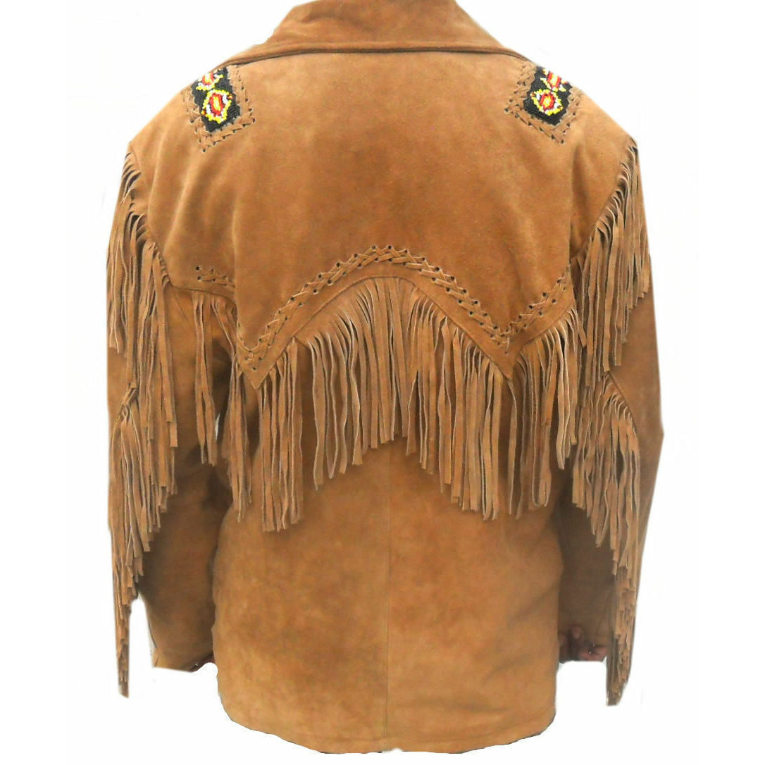 Men's Brown Suede Jacket | Native American Fringed & Beaded Coat