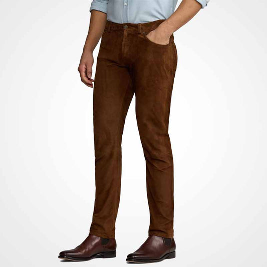 Men's Brown Suede Leather Pants