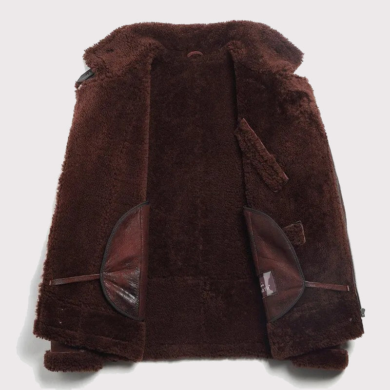 Men's Burgundy B-3 Bomber Sheepskin Motorcycle Jacket