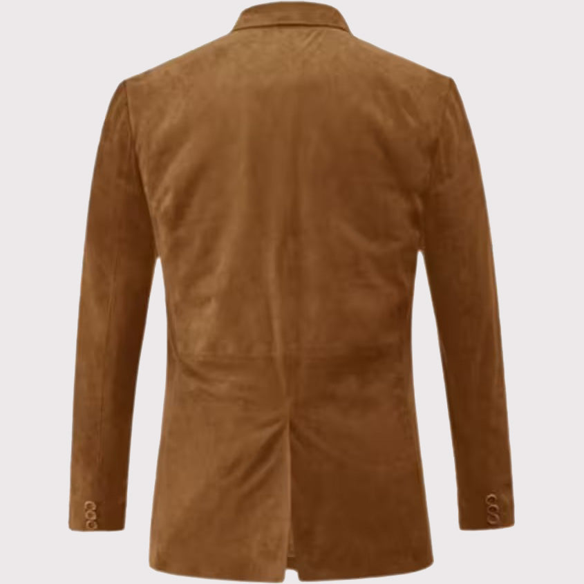 Men's Camel Brown Suede Leather Blazer Coat