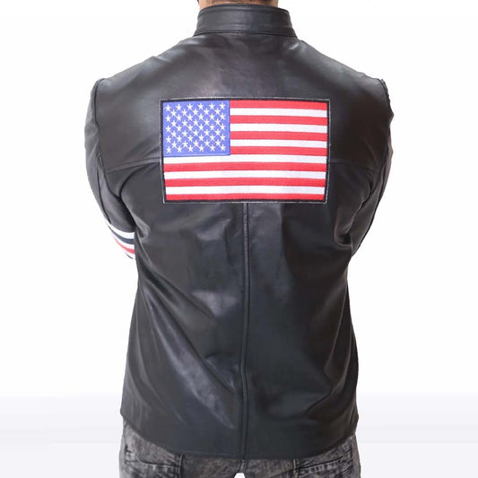 Captain America Easy Rider Black Leather Biker Jacket