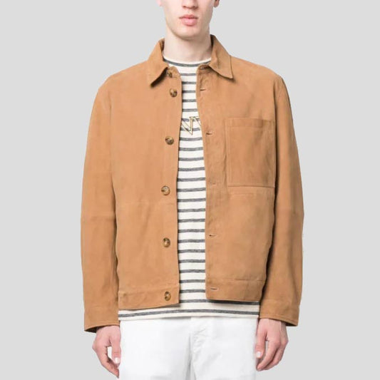 Men's Caramel Brown Suede Leather Shirt Men's Caramel Brown Suede Leather Shirt